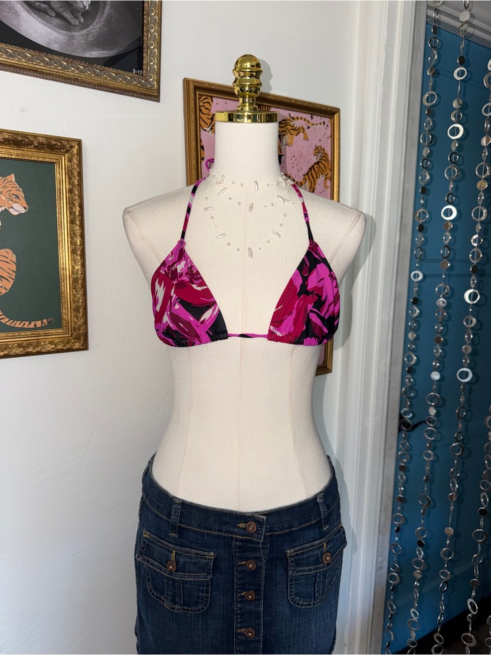 Y2K Women’s Pink Camo Triangle Bikini Top